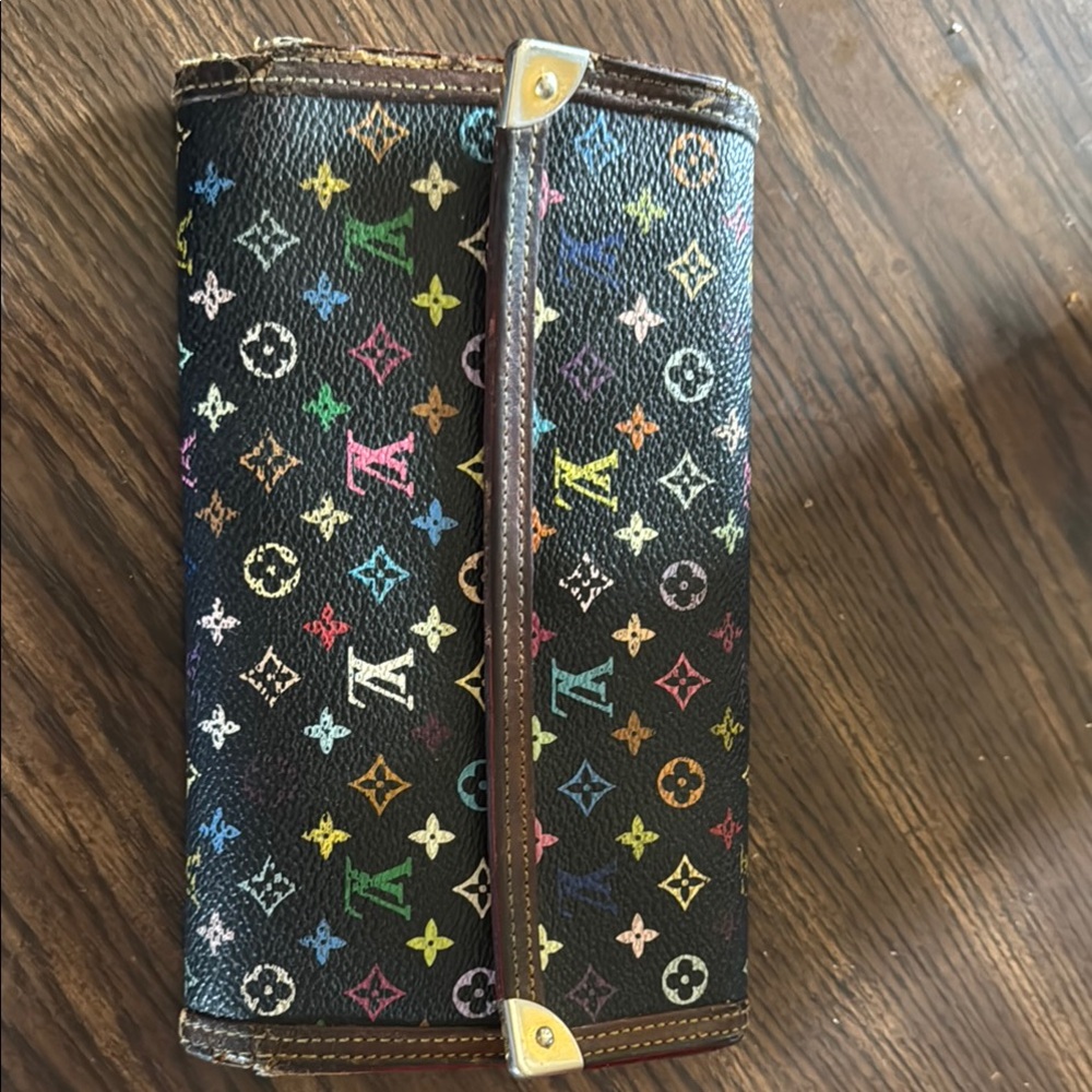 Authentic Louis Vuitton black Multicolor Monogram Wallet brass rare vintage